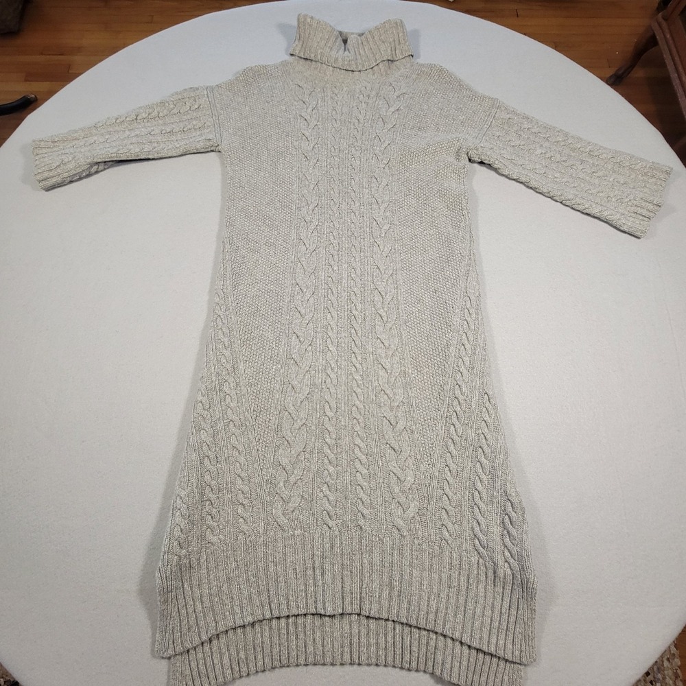 Massimo Dutti Cream Cable-Knit Long Sleeve Turtleneck Dress